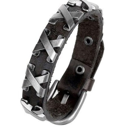 Punk Rock Leather and Metal Bracelet