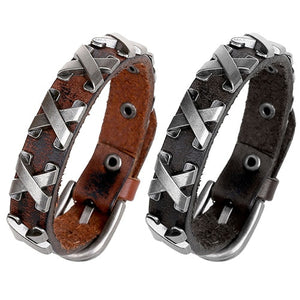 Punk Rock Leather and Metal Bracelet