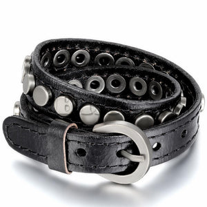 Leather riveted wrap bracelet